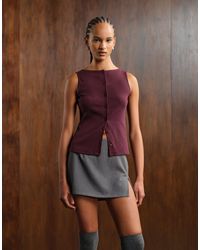 ASOS - Wide Neck Ribbed Button Through Tank Top - Lyst