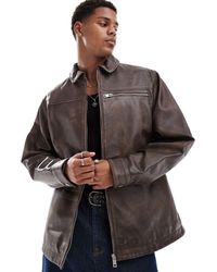 ASOS - Real Leather Oversized Distressed Harrington Jacket - Lyst