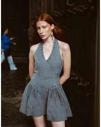 Muse Assembly - Jules Eyelet Halter Mini Dress - Lyst