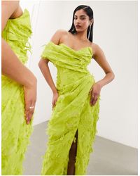 ASOS - Vestito strutturato testurizzato color lime stile corsetto con gonna al polpaccio e dettaglio ripiegato - Lyst