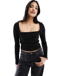 New Look - Top A Maniche Lunghe Con Scollo Squadrato - Lyst