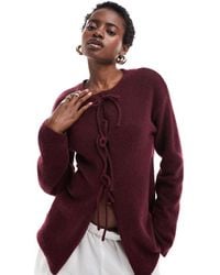 Monki - Knit Bow Tie Up Cardigan - Lyst