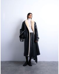 TOPSHOP - Longline Oversized Funnel Aviator Borg Coat - Lyst