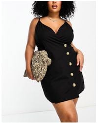 ASOS - Asos design curve - robe portefeuille d'été courte en lin à détail boutonné et bretelles fines - noir - Lyst