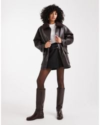 ASOS - Leather Look Jacket With Borg Collar And Cinch Waist - Lyst