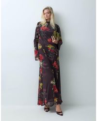 ASOS - Draped High Neck Printed Floral Mesh Maxi Dress With Open Back Detail - Lyst
