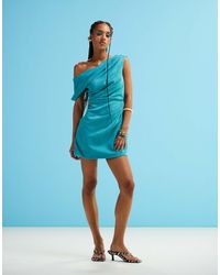 ASOS - – strukturiertes, schulterfreies wildleder-minikleid - Lyst
