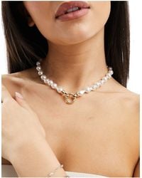 ASOS - Necklace With Faux Freshwater Pearl And Clasp Detail - Lyst