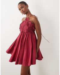 ASOS - Trapeze Halter Mini Dress With Embroide Bodice - Lyst