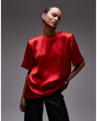 ASOS - Oversized Satin T-shirt With Shoulder Pads - Lyst