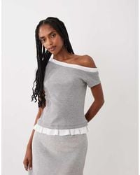 ASOS - Off Shoulder Double Layer T-shirt With Frill Hem - Lyst