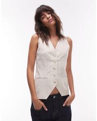 TOPSHOP - Stripe Linen Fitted Button Up Waistc - Lyst