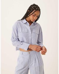 Mango - Camicia Taglio Corto Azzurra A Righe - Lyst