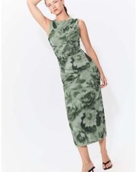 Stradivarius - Midi Jurk Van Tule Met Print - Lyst