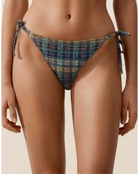 Oysho - Textured Check Medium-coverage Bikini Briefs With Ties - Lyst