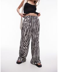 TOPSHOP - Zebra Crinkle Plisse Wide Leg Trouser - Lyst