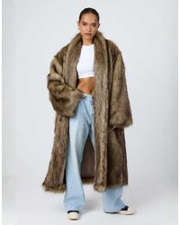 Aria Cove - Faux Fur Collarless Oversized Longline Coat - Lyst