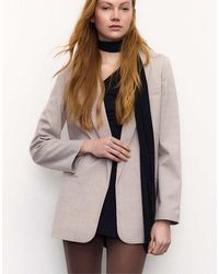 Stradivarius - Blazer Aperto A Righe Color Pietra - Lyst