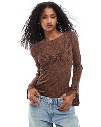 ASOS - Slash Neck Lace Top With Bow Detail - Lyst