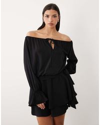 Gina Tricot - Off The Shoulder Long Sleeve Frill Mini Dress - Lyst