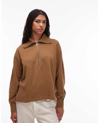 ARKET - Jersey Marrón Claro Con Media Cremallera De Algodón Puro De -Neutro - Lyst