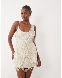 ASOS - Premium Gedrapeerde Mini-Jurk Met Parels - Lyst