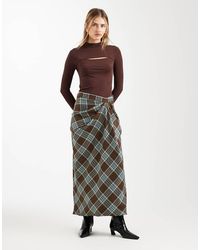 ASOS - Geruite Maxi-Rok Met Gedrapeerd Detail - Lyst