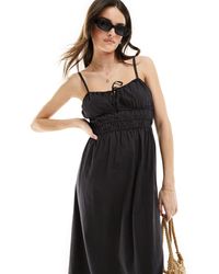 ASOS - Soft Denim Cami Midi Dress With Ruching Detail - Lyst