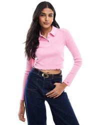 Tommy Hilfiger - Slim Long Sleeve Cropped Polo Shirt - Lyst