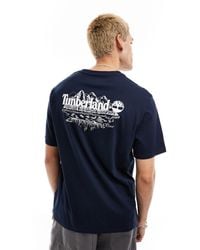 Timberland - T-shirt oversize blu navy con stampa grande di montagne sulla schiena - Lyst