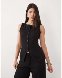 Kaiia - Cotton Rich Sleeveless Button Front Split Front Sweat Waistcoat Top Co-ord - Lyst