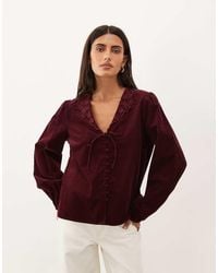 Nobody's Child - Isla Cord Embroidered Collar Tie Front Long Sleeve Top - Lyst