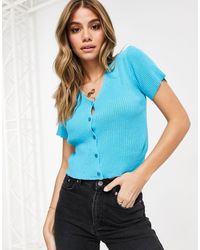 I Saw It First Cropped Short Sleeve Cardigan - Blue