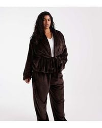 Loungeable - Curve Cozy Wrap Tie Robe Top And Pants Set - Lyst