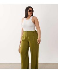 ASOS - Asos Design Curve Relaxed Straight Leg Trousers With Linen - Lyst