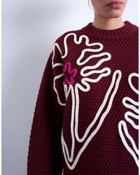 TOPSHOP - Knit Embroidered Floral Sweater - Lyst