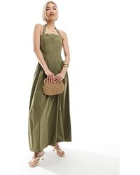 4th & Reckless - Cotton Square Halterneck Hip Pleat Detail Maxi Dress - Lyst