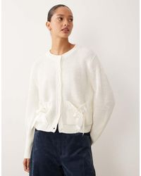 Miss Selfridge - Knitted Crew Cardigan With Bow Pocket Detail - Lyst