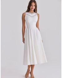 House Of Cb - Scarlett Cotton Lace Trim Waist Cinch Midi Dress - Lyst