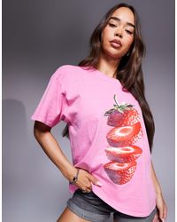 Kaiia - Exclusivité - - t-shirt oversize en coton à imprimé fraise - Lyst
