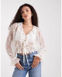 Miss Selfridge - Lace Tie Front Ruffle Blouse - Lyst