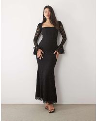 Wanderdoll - Juliette Lace Square Neck Flare Sleeve Maxi Dress - Lyst