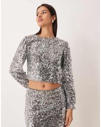Vila - Long Sleeve Sequin Top Co-Ord - Lyst