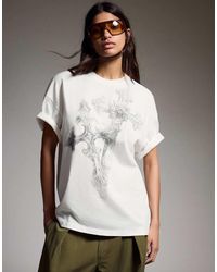 Bershka - Short Sleeve Oversize Print T-shirt - Lyst