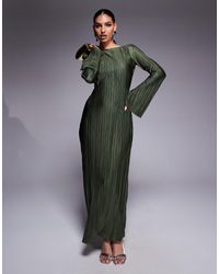 ASOS - Low Back Plisse Maxi Dress With Angel Sleeves - Lyst