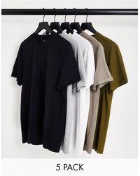 ASOS – 5er-pack t-shirts mit rollärmeln - Mehrfarbig
