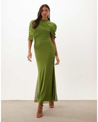Vero Moda - Half Sleeve Cape Detail Mesh Maxi Dress - Lyst