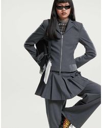 Weekday - Americana Gris Jaspeado A Rayas De Corte Slim Con Cremallera Mei De (Parte De Un Conjunto) - Lyst