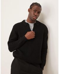ASOS - Wool Mix Oversized Heavyweight Quarter Zip Rib Knitted Jumper With Collar - Lyst