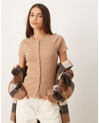 Abercrombie & Fitch - Button Through Ribbed Top - Lyst